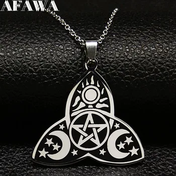 2020 Fashion Wicca Sun Star Moon Stainless Steel Necklaces for Women Silver Color Chain Necklace Jewellery collier femme N731S02