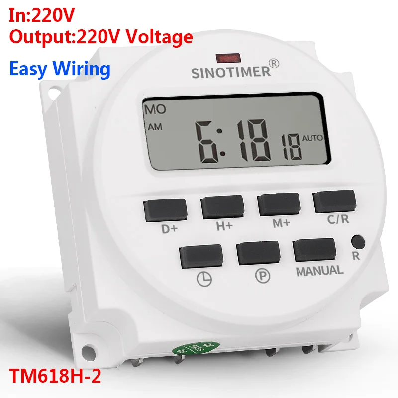 SINOTIMER TM618H-2 220V AC דיגיטלי זמן מתג פלט מתח 220V 7 יום שבועי לתכנות טיימר מתג עבור אורות יישום
