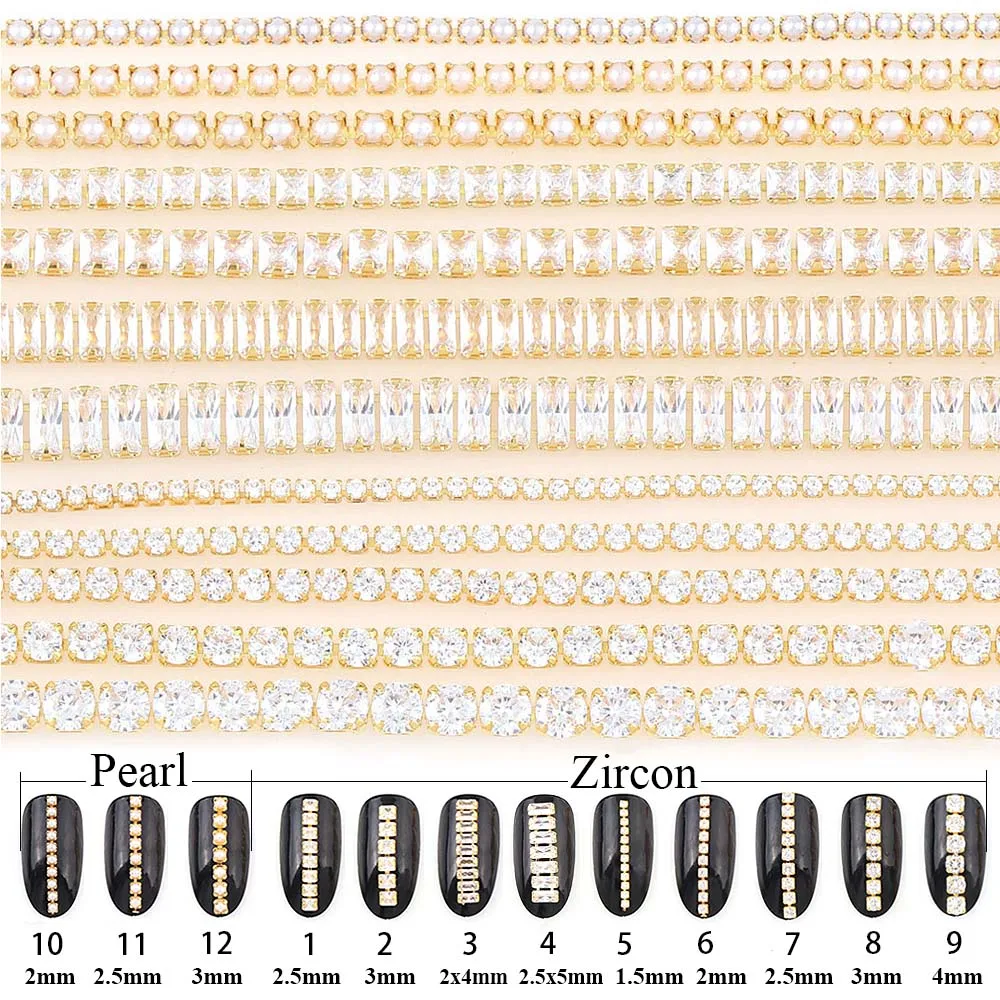 

1 Yard Clear Color Zircon With Gold Base Close Claw Chain Wedding Pearl Decoration String Crafting For DIY Accessory/Nail Art