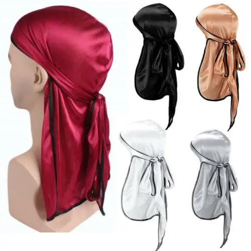 

Unisex Men Women Bandana Durag Headwear Headband Soft Silk Pirate Cap Wrap Fashion Smooth Nylon Cap