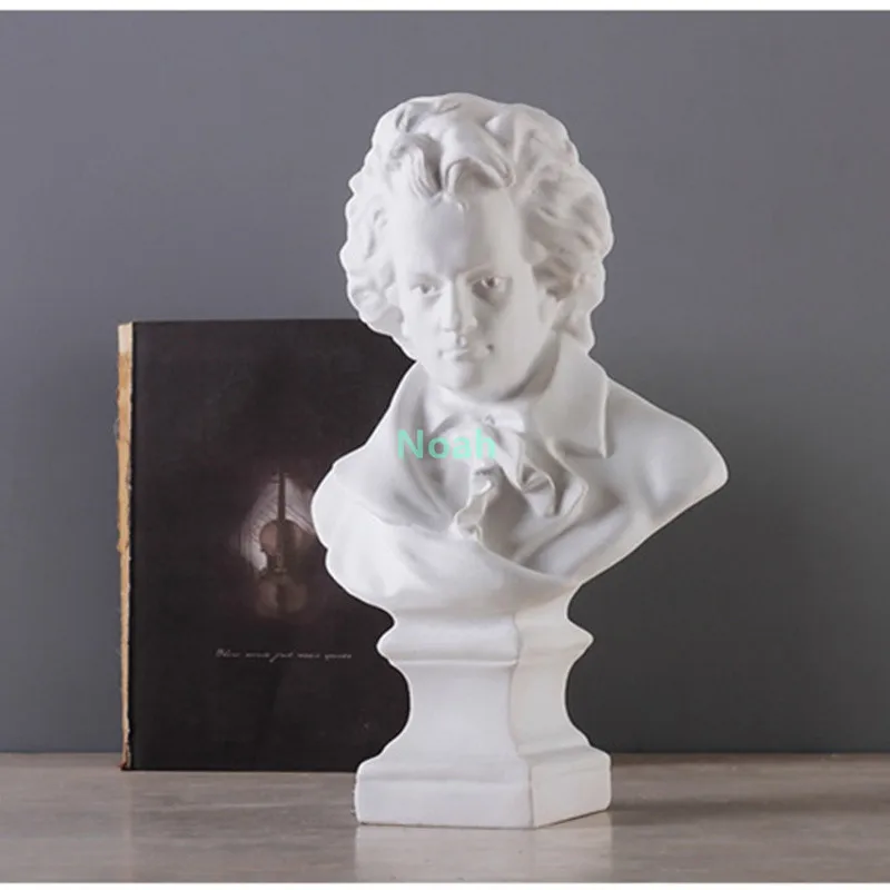 

13"European style Beethoven Plaster Statue Head Portrait Decoration Resin Action Figure Collectible Model Toy BOX 34CM B262