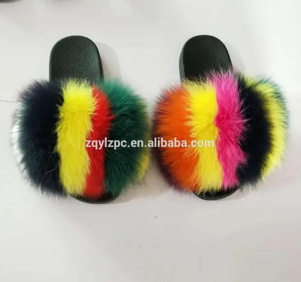 

ALICEFUR fur slippers women fur sandals colorful fox fur slides