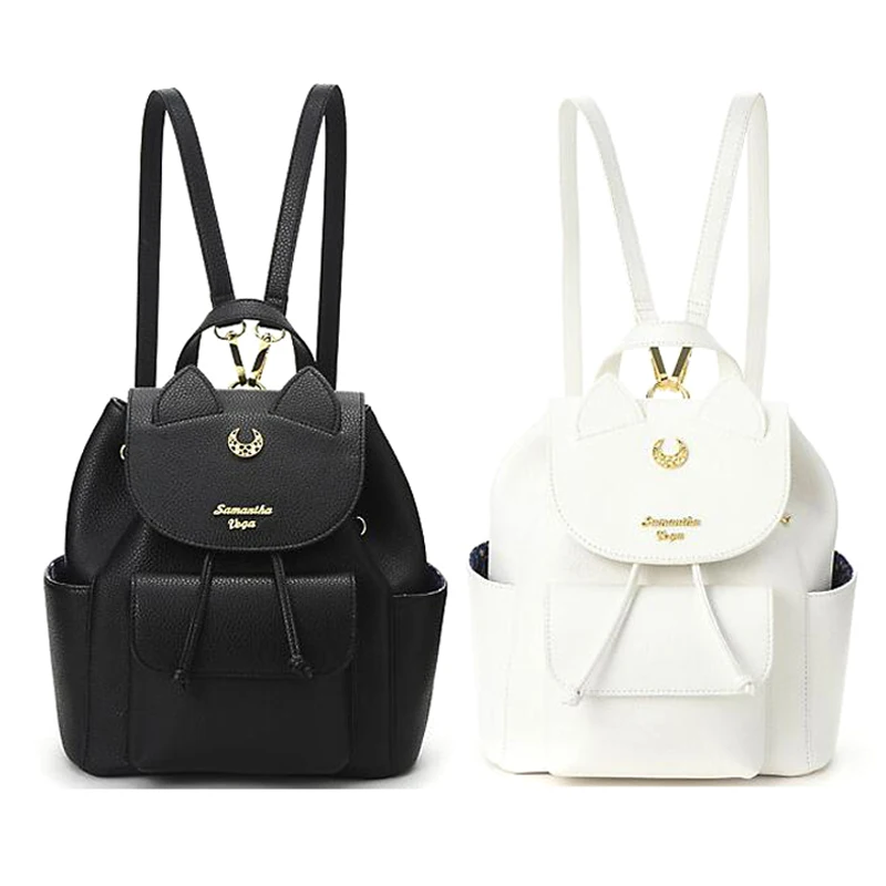 

2019 Sailor Moon Women Backpack PU Leather Backpack Multifunction Black White Luna Cat Ladies Backpack Girls Travel Back Pack