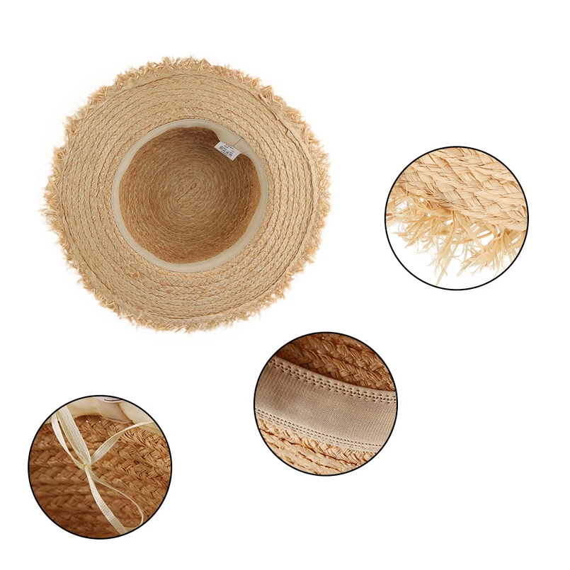 Red Ribbon Bow Straw Hats Boater Summer Hat for Women Fashion Travel Uv Sun Hat