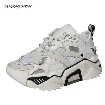 

VIISENANTIN Genuine Leather Ins Super Hot Shoes Female 2019 Autumn New Thick Bottom Casual Sports Breathable Tide daddy sneaker
