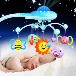 Детские погремушки игрушка 0-12 месяцев радио-няня музыкальная кровать колокольчик с небесными звездами погремушки проекция мультфильм