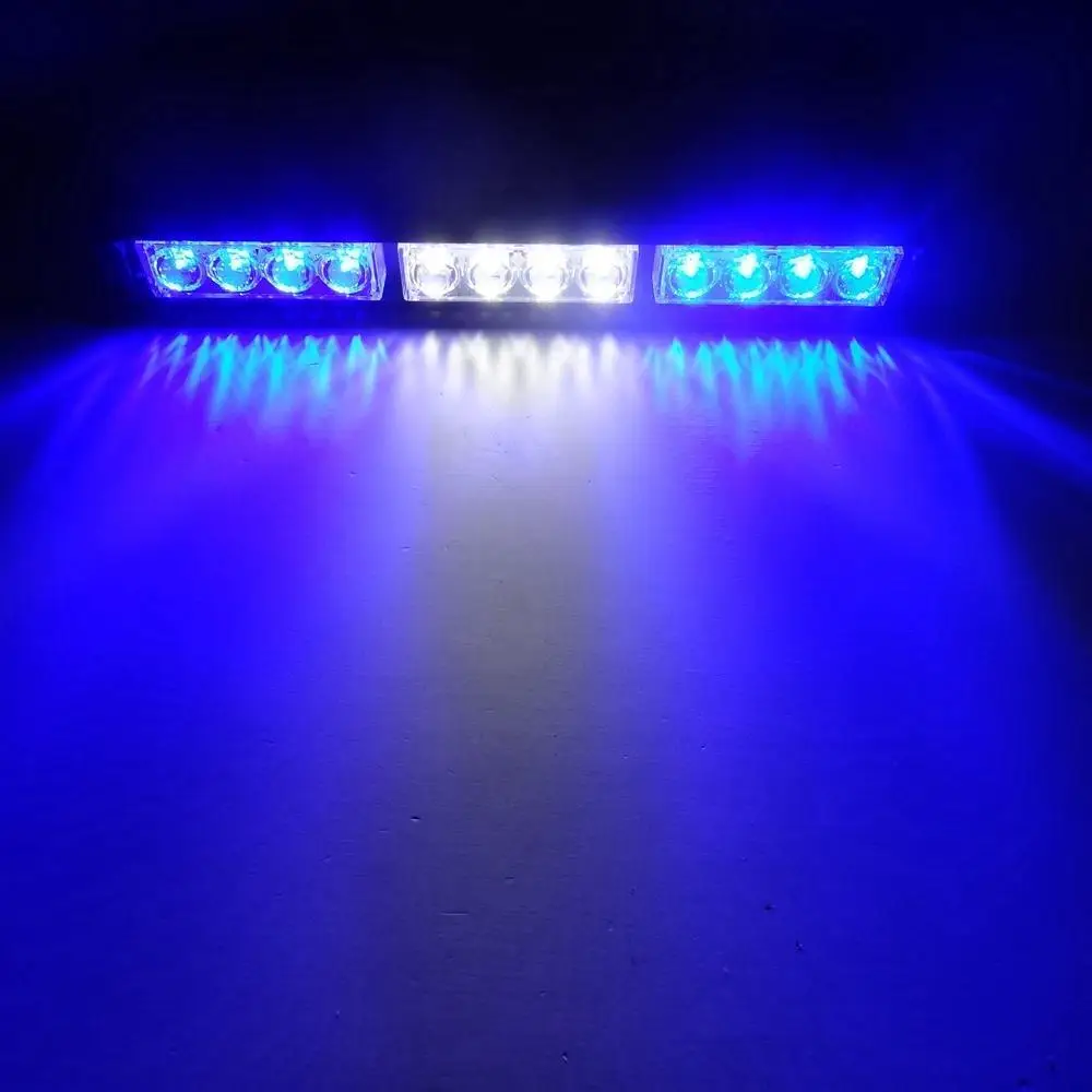 12 LED Car Truck Dash Strobe Flash Light Bar Emergency Blue/White