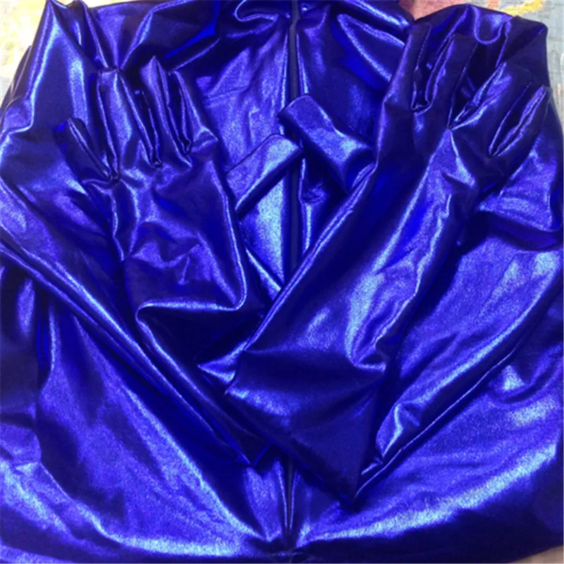 Высокое качество мужские латексные костюмы Zentai из ПВХ блестящий металлический