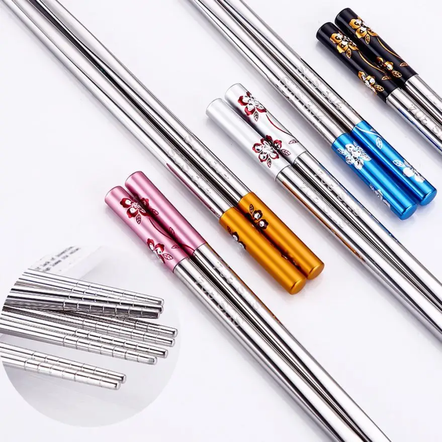 

1 Pair Stainless Steel Tableware Colorful Length 23cm Chopsticks Dishware