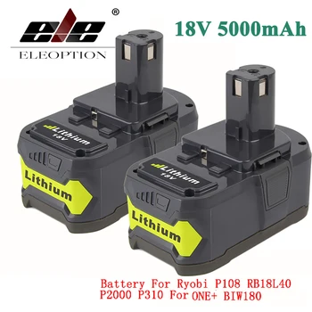 

ELEOPTION 2x 18V 5000mAh Li-Ion Rechargeable Battery For Ryobi 18V Lithium Battery P108 RB18L40 P107 P104 For ONE+ BIW180
