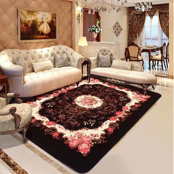 

European Style Living Room Tea Carpets Rose Romantic Flower Home Big Carpet Super Soft and Antiskid Brown Bedroom Carpet