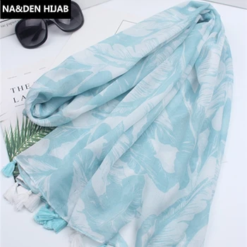 

Spring new green leaves tassel scarves travel beach towel suntan shawl fashionable, small, fresh scarf womens hijab10pcs/lot
