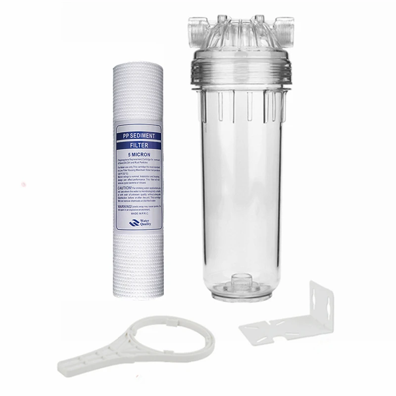 

Household Water Purifiers Filter Housing 10 inch Hanging Single-stage Water Filter Bottle 1/4" with 10-inch PP cotton filter 5um