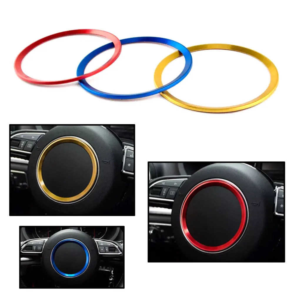 Red Car Steering Wheel Centre Ring Steering Wheel Cover Trim Aluminium Chromium alloy Decoration Frame Trim for A1 A3 A4 A5 A6 Q3 Q5