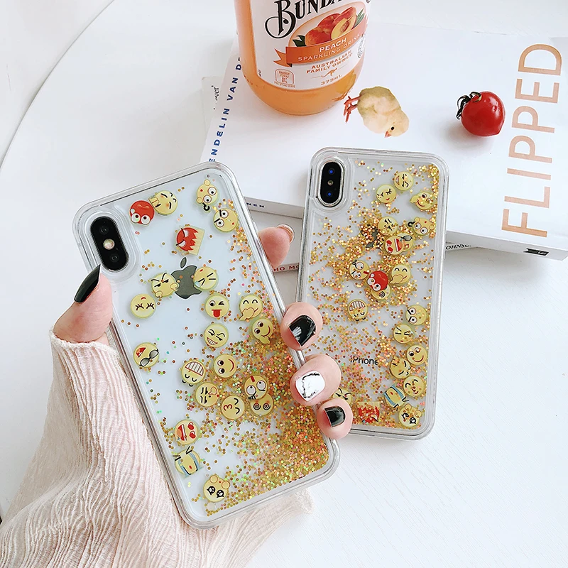 Emoji App Quicksand Capinha для Apple iPhone 7 Plus 8 6 6s 6plus динамический жидкий Жесткий Чехол ПК чехол X
