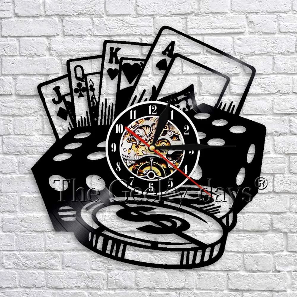 1Piece Poker Star Card Dice Wall Art Decor Clock Play Card Game Time