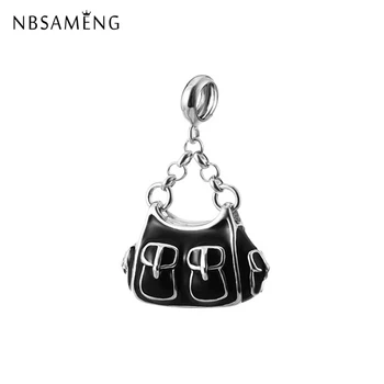 

New 100% 925 Sterling Silver Bead Charm SchoolBag Backpack Pendant Enamel Charms Fit Bracelets DIY Women Jewelry