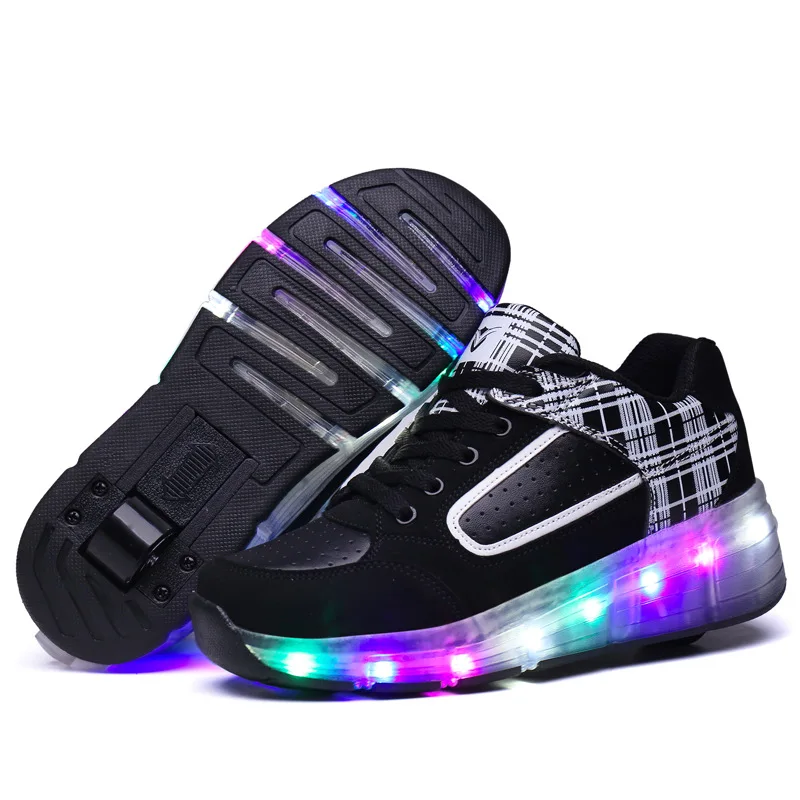 

Eur Size 27-43//Children Tenis LED Sneakers Single Wheel Flame Buty Led Luminous Boys Girls Toddler Roller Glowing Sneakers