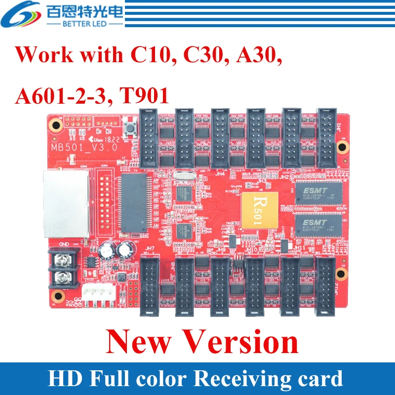 

HD-R501 Full Color LED display Receiving card 12*HUB75E(Support Static to 1/32 Scan) Work with C10, C30, A30