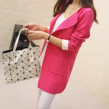 

2020 new spring Korean V neck long sleeve knit shirt cardigan coat pocket size solid loose
