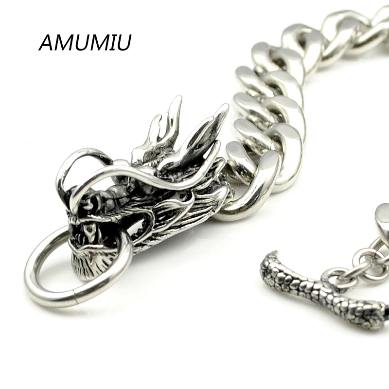 AMUMIU Cool Stainless Steel Dragon Bracelets For Men New Arrival Fashion Stainless Steel Bangle Men s