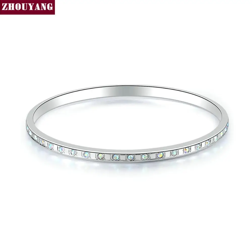 Женский браслет в роскошном стиле с настоящими австрийскими кристаллами, 3 цвета, модные ювелирные изделия, вечерние, подарок B044 B047 B049 ZHOUYANG - Окраска металла: Opal WhiteGold