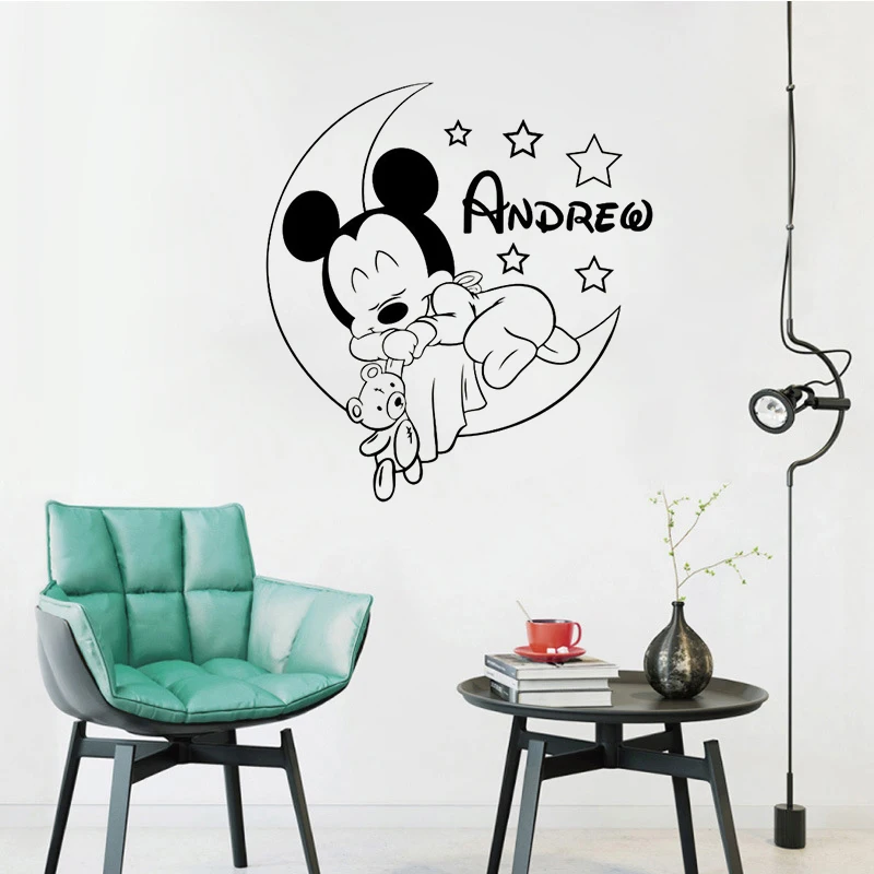 

Personalized Custom Mickey Mouse Wall Decal Nursery Custom Baby Name Cartoon Home Decor Kids Girl Boy Room Wall Sticker W048
