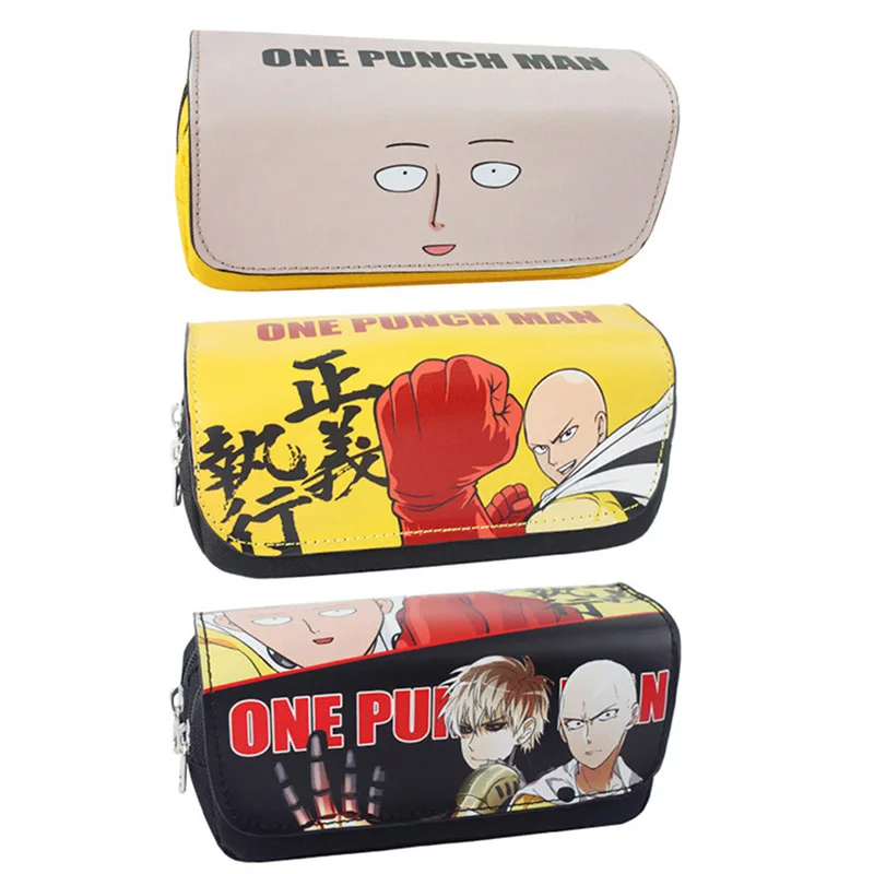 

Creative One Punch Man Double Zipper Pencil Case Twill Canvas Large Pen Box Pencil Bag For Student School Stationery Supplies