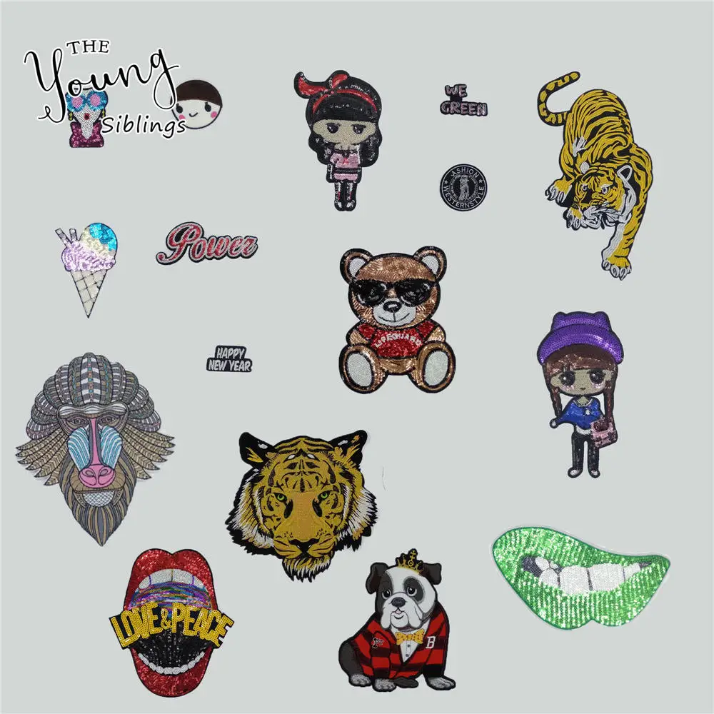 

Hot sale Cartoon Hot melt adhesive Applique Embroidery Sequins Iron on patch Badges DIY Sewing Clothing Accessories C6589-C6604