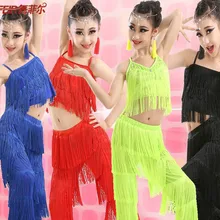 Samba/костюмы для латинских танцев с кисточками, костюмы для девочек, костюмы для бальных танцев с бахромой, топы для танцев и штаны, костюм для взрослых бальное платье для танцев