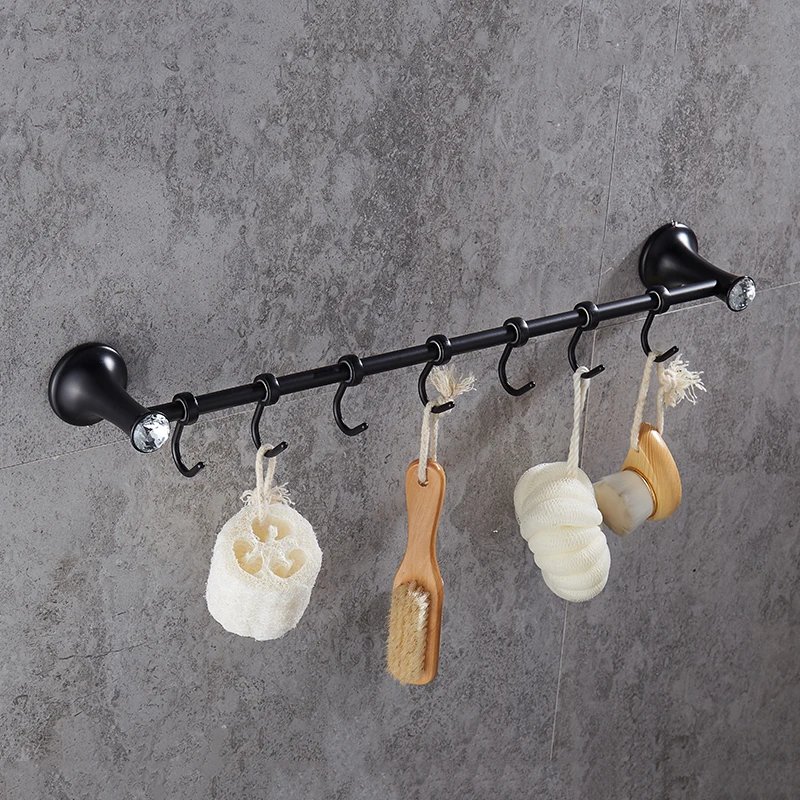 AUSWIND Robe Hooks Luxury Black Bathroom Wall Mount Robe Hooks 7 Row