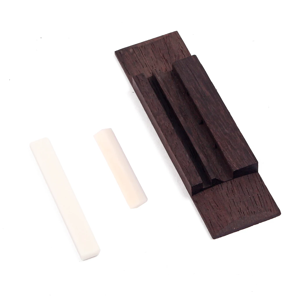 Set Bone Saddle Nut & Rosewood Bridge Part for 3 String Cigar Box Guitar 12mm String Spacing