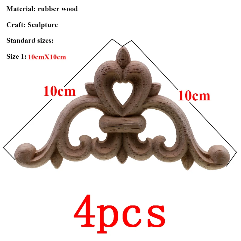 VZLX 4 шт./лот, деревянная аппликация, Неокрашенная древесина, резная угловая окантовка, рамка для домашней мебели, стены, двери шкафа, Декор, ремесла, современные - Цвет: 10cmX10cm