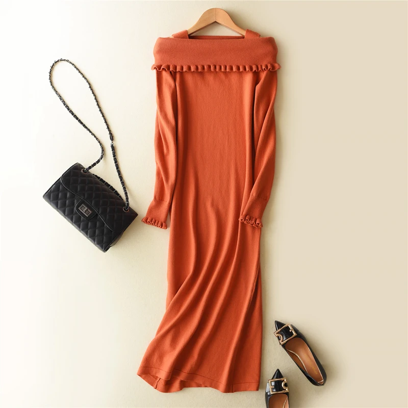 

2019 Women's Clothing Halter Neck Dresses Woman Cashmere Knitting Jumpers Hot Sale Long Spring Dress Ladies Tops Girls Sweaters