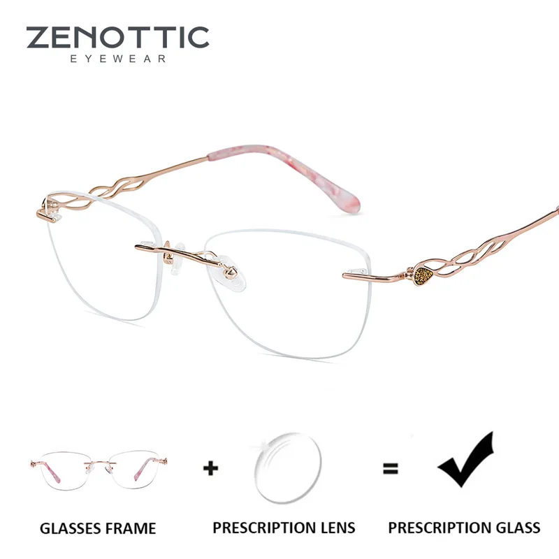 

ZENOTTIC Titanium Prescription Glasses For Women Myopia Ultra Light Rimless Eyeglasses Fashion Transparent Eyewear New AX1272