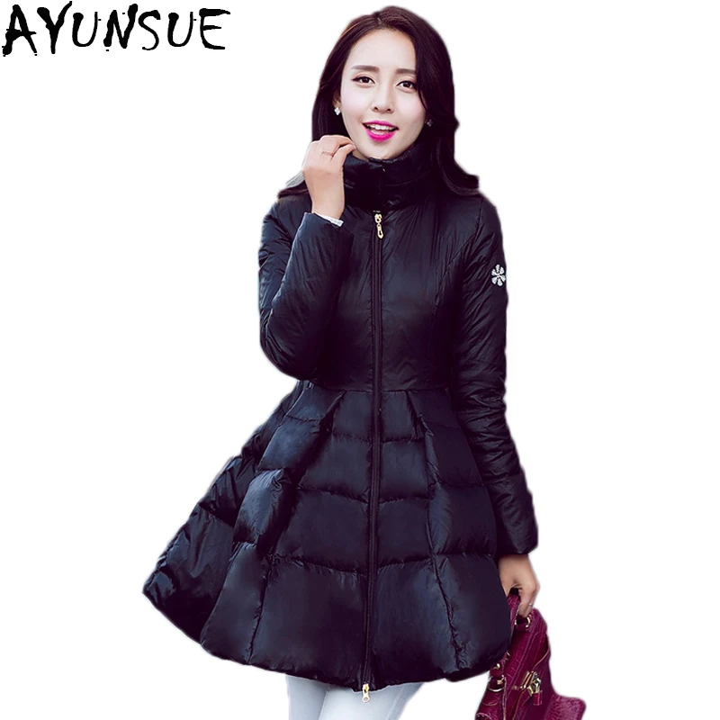 

AYUNSUE Winter Jacket Women Winter 2018 Warm Thick White Duck Down Parkas Style Long Cloak Outwear Camperas Mujer Inverno LX32