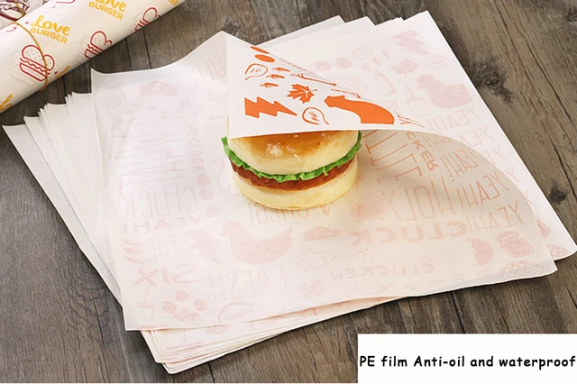 Papel desechable para hamburguesas, comida rápida, papel antiaceite, rollo  de pollo, papeles de sándwich, película de PE de grado alimenticio,  impermeable para sacar - AliExpress