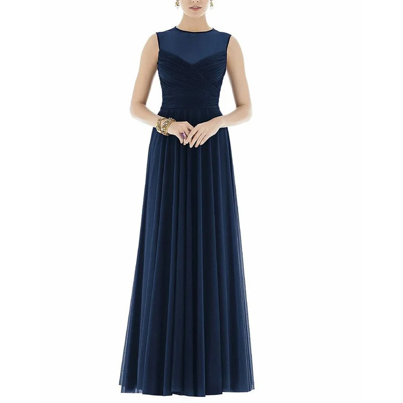 Elegant Navy Blue Bridesmaid Dresses Sleeveless Floor Length Chiffon ...