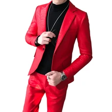 Мужские кожаные куртки и Штаны тонкий дизайн PU куртка мужской, Азиатский Размер S M L XL XXL мужские костюмы, блейзеры красный черный коричневый