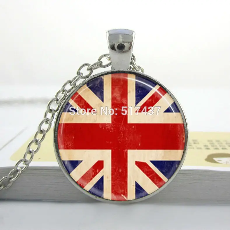 Round Art Pendant Jewelry,British Flag Necklace,Union Jack British Flag