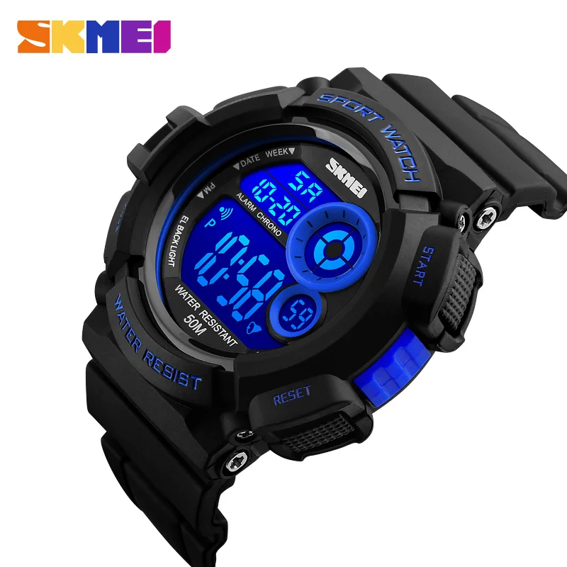 blue black SKMEI Брендовые спортивные мужские часы, стильные водонепроницаемые Модные Военные часы, ударостойкие мужские роскошные светодиодный цифровые часы для мужчин - Цвет: blue black