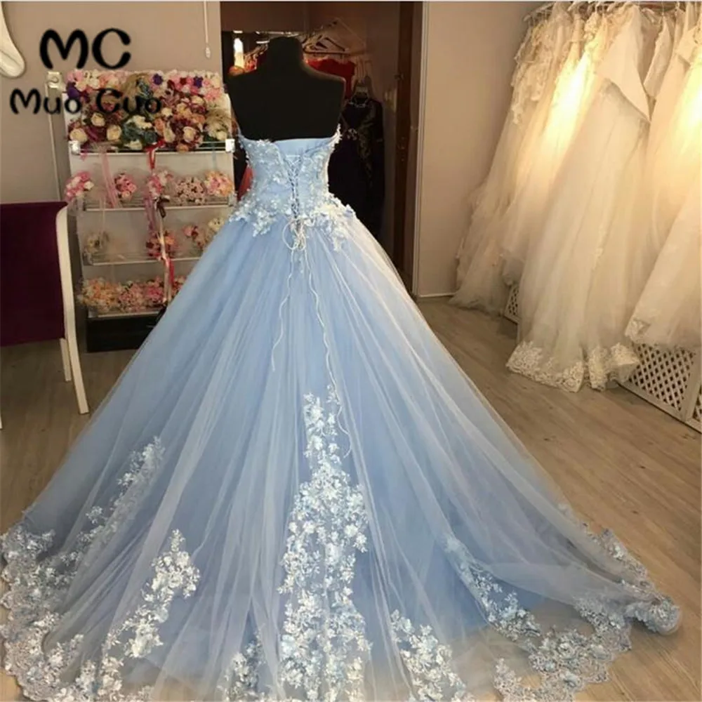lace embroidery sweetheart light blue tulle ball gowns prom dresses 2018 elegant engagement dress for wedding party5