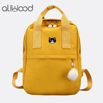 

aliwood Harajuku embroidery Crown Women Backpack College School bag Casual Canvas Female Backpack for adolescent Girls Hairball