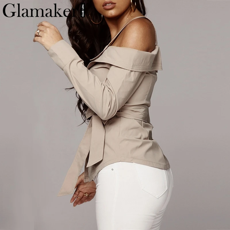 Glamaker с открытыми плечами длинным рукавом блузка рубашка для женщин сексуальная