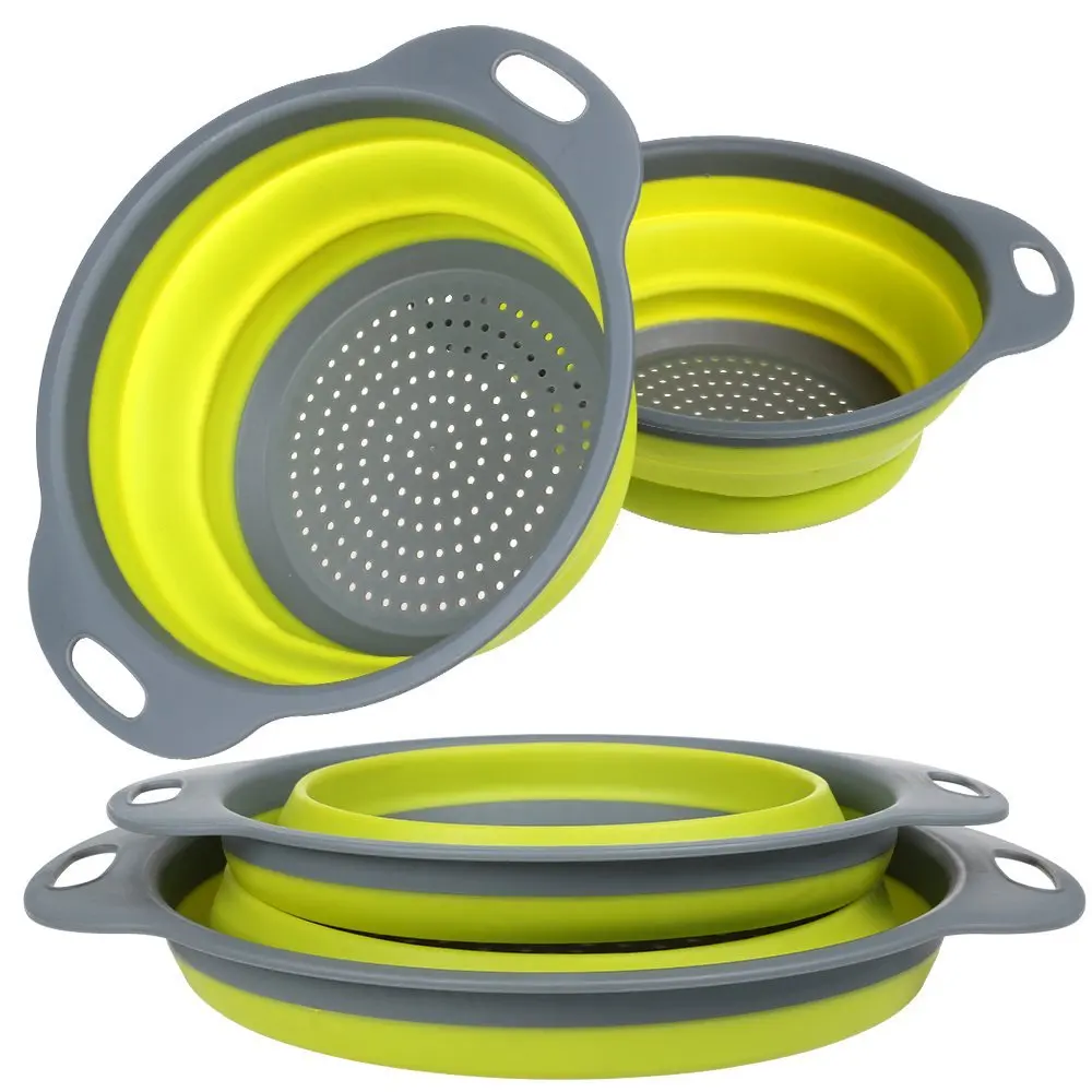 2pcs/set Foldable Silicone Colander Fruit Vegetable Washing Basket Strainer Collapsible Drainer