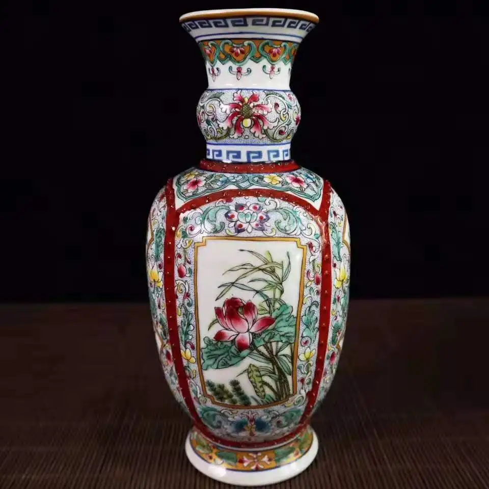 Изысканная китайская архаичная цветная эмалированная декоративная фарфоровая ваза для цветов № 3