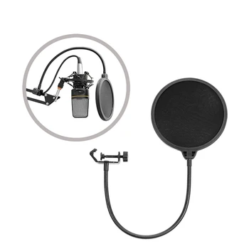 

YIXIANG 6 inch Studio Microphone Mic Round Shape Wind Pop Filter Mask Shield with Stand Clip Black Filter
