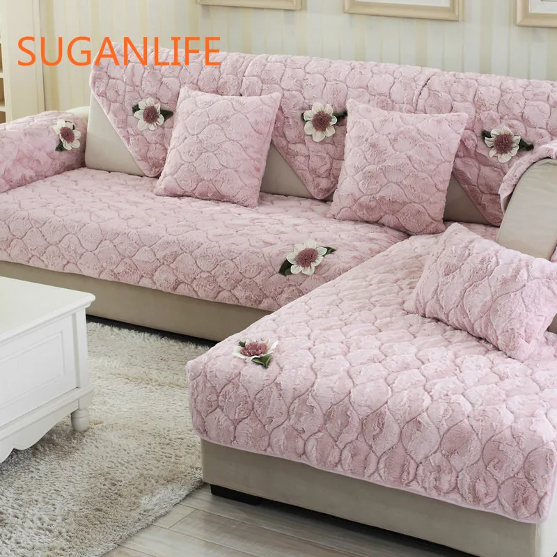 

SUGAN Winter thick plush sofa sets Fleeced Fabric Sofa Cover European Style Soft Modern Couch Cover for living Room