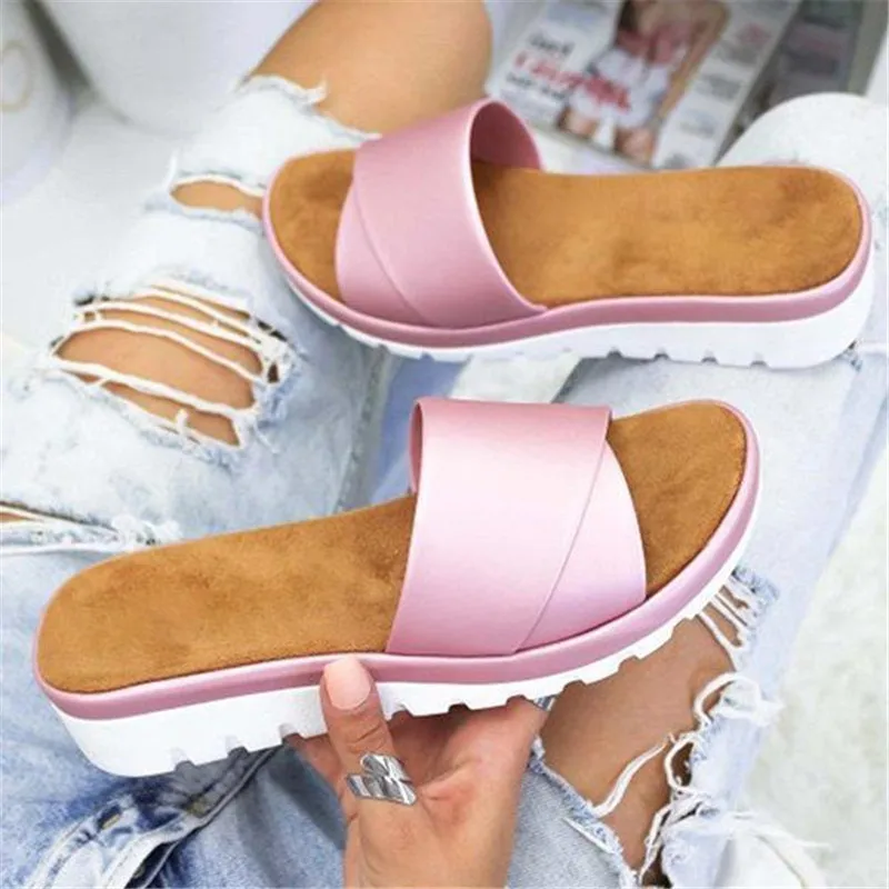 

2019 Casual Fish Mouth Flip Flops Shoes Bath Beach Slope Heel Sandals Women Slipper Anti-slip Open Toe Platform Summer Footwear
