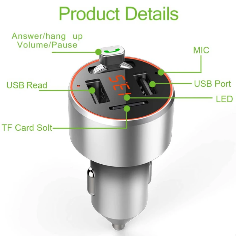 URANT Dual USB Автомобильное зарядное устройство с Bluetooth fm-передатчик беспроводной модулятор автомобили MP3 аудио плеер Поддержка Handsfree TF слот